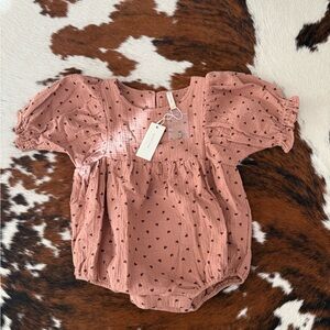 Quincy Mae Pink Baby Romper with Heart Pattern